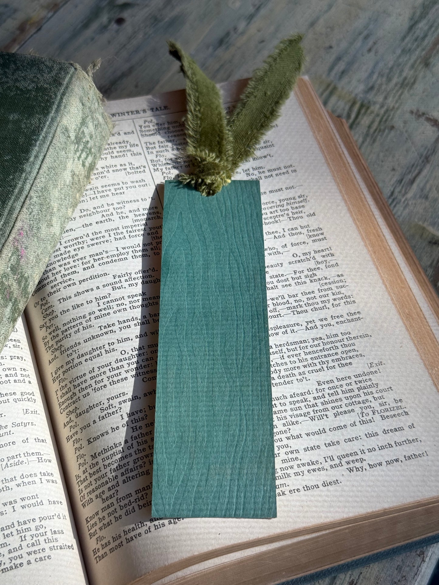 Hand-Painted Watercolor Bookmark, Pink Flower w/green ribbon