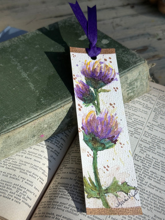 Hand-Painted Watercolor Bookmark, Sweet Purple Flowers