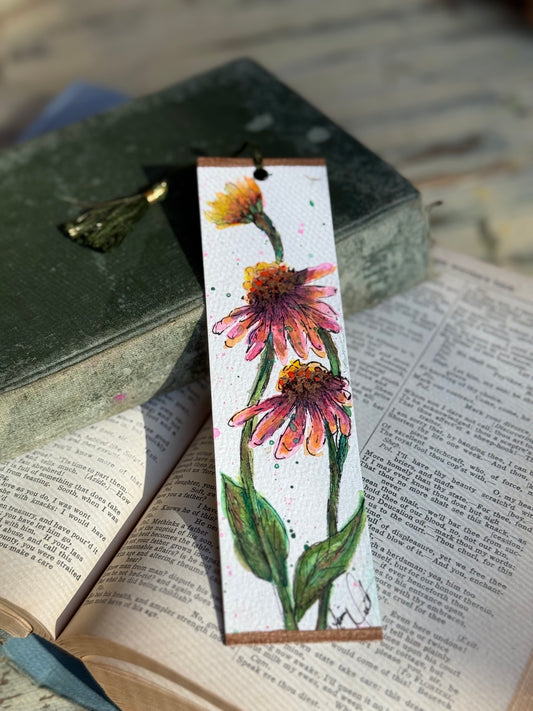 Hand-Painted Watercolor Bookmark, 3 Pink Flowers