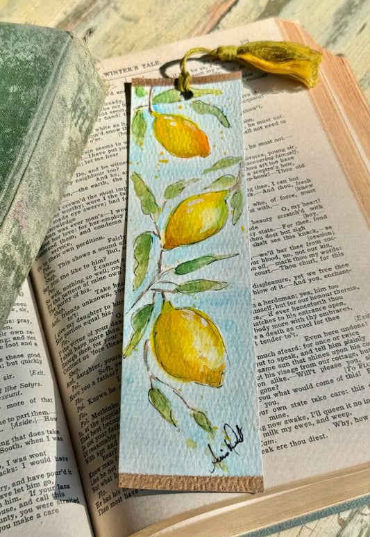 Hand-Painted Watercolor Bookmark, Lemon Tree